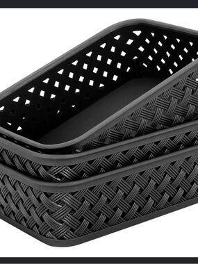 Mini Black Woven Plastic Organizer Bins